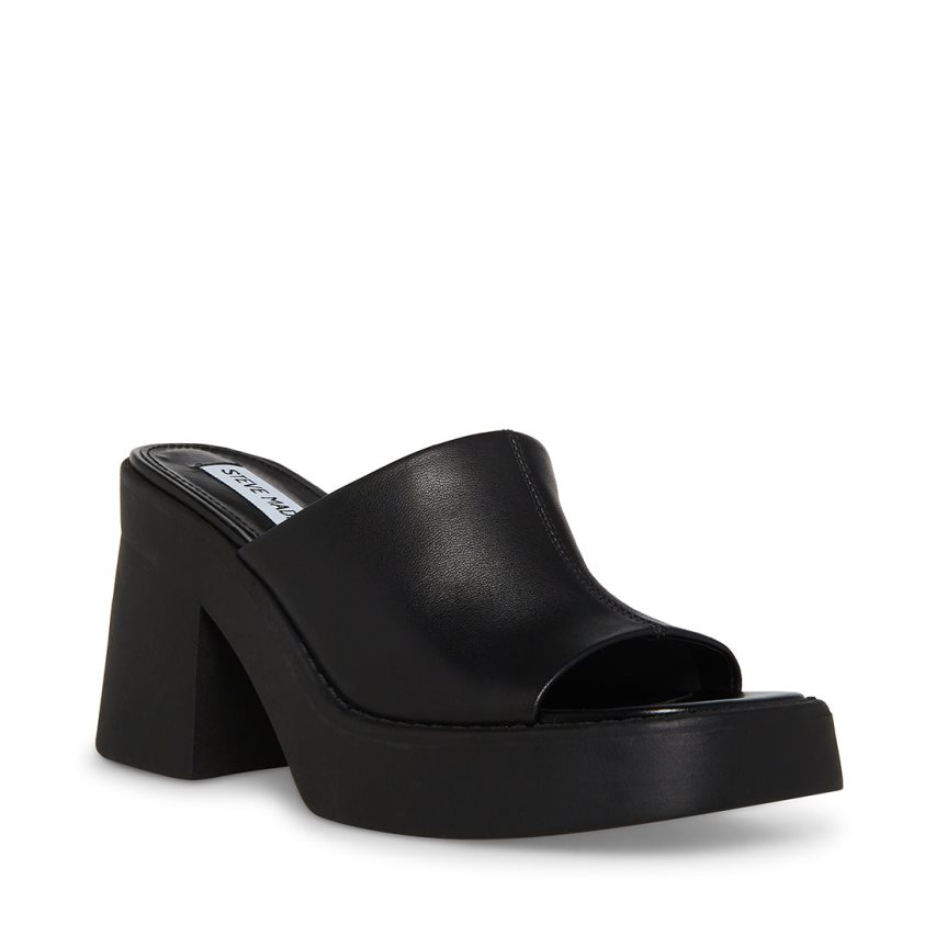 Black Steve Madden Kane Leather Women's Heels Sandals | PH 2985OZN